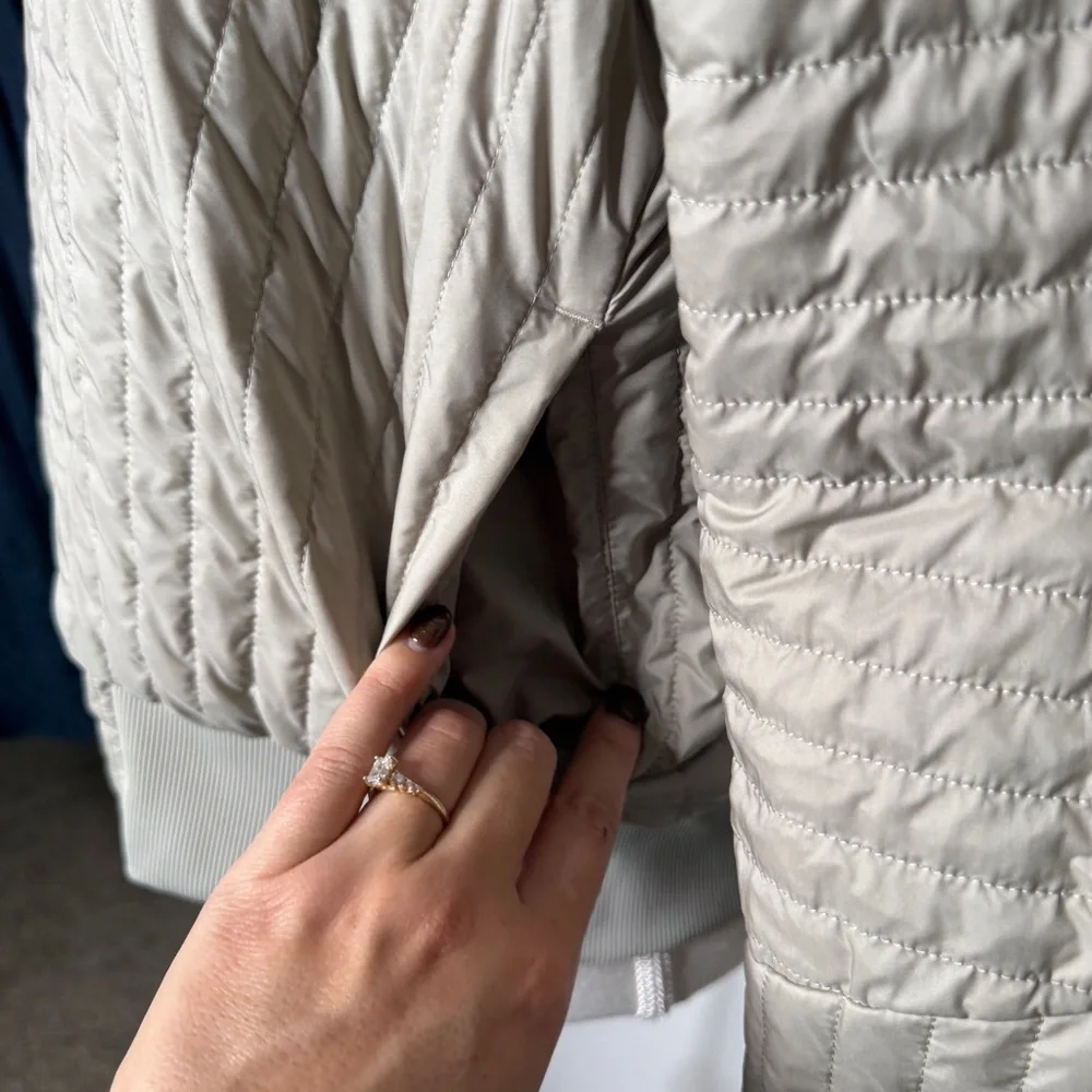 Lululemon Non Stop Bomber Jacket Raw Linen Reversible Quilted Nylon Size 10